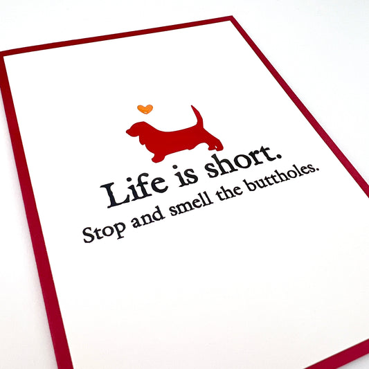 Life is Short Smell Buttholes Dog card