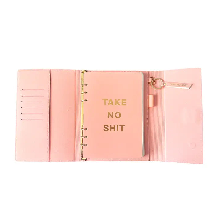 Vegan Leather Journal Folio—Take No Shit (soft pink)