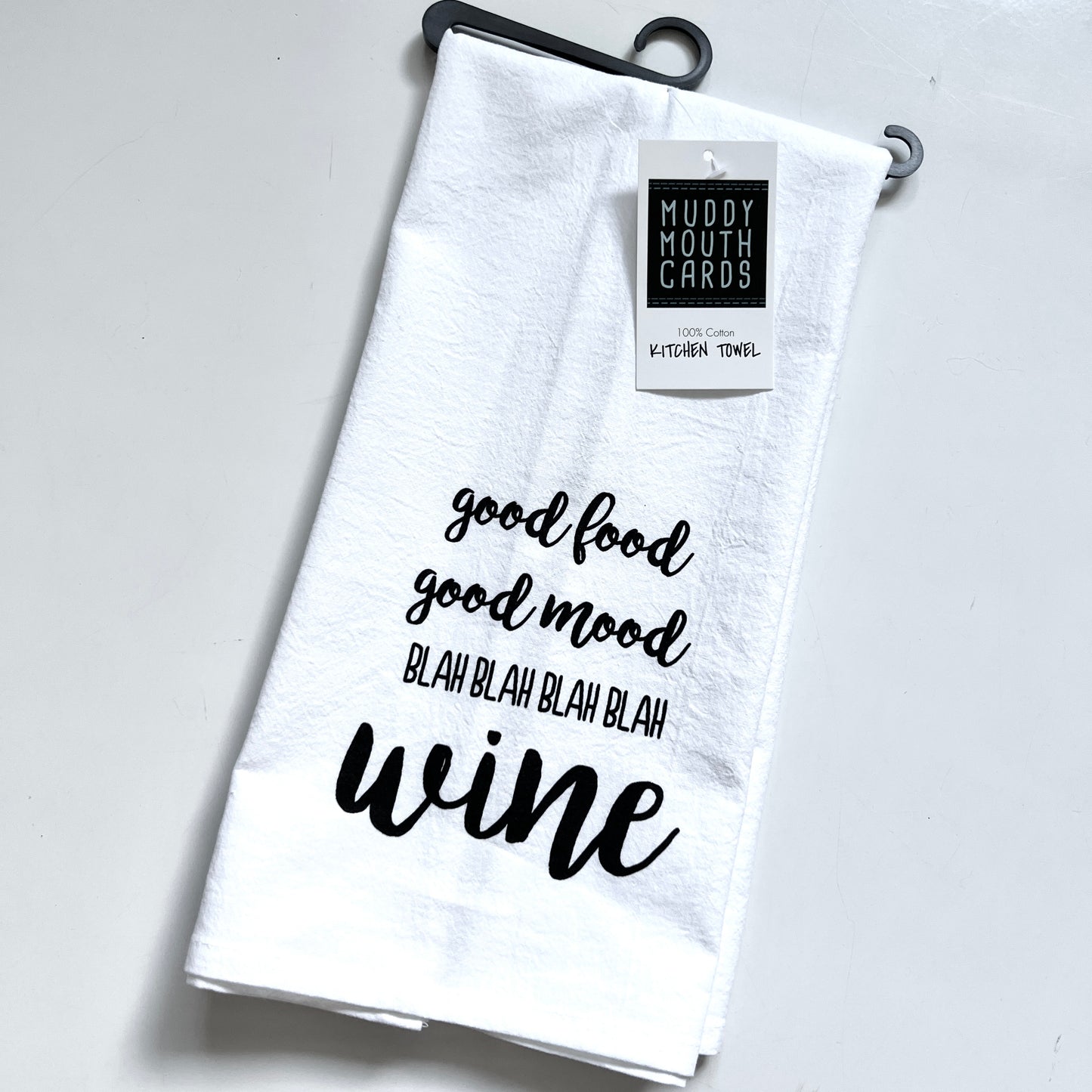 Good Food Good Mood Blah Wine tea towel