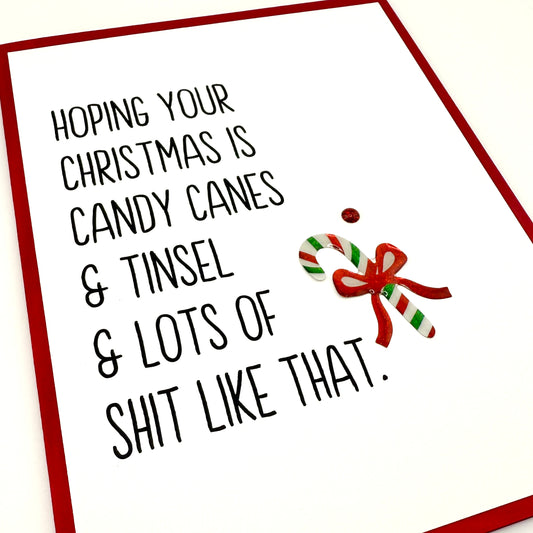Candy Cane and Tinsel Christmas card