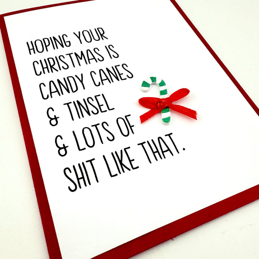 Candy Cane and Tinsel Christmas card