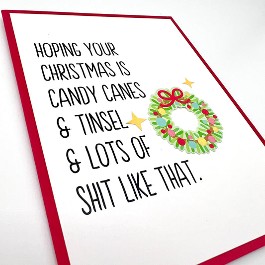 Candy Cane and Tinsel Christmas card