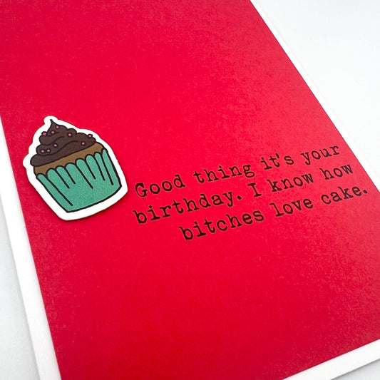 Bitches Love Cake birthday card