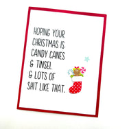 Holiday Candy Cane and Tinsel card