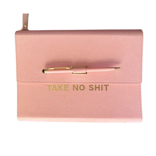 Vegan Leather Journal Folio—Take No Shit (soft pink)