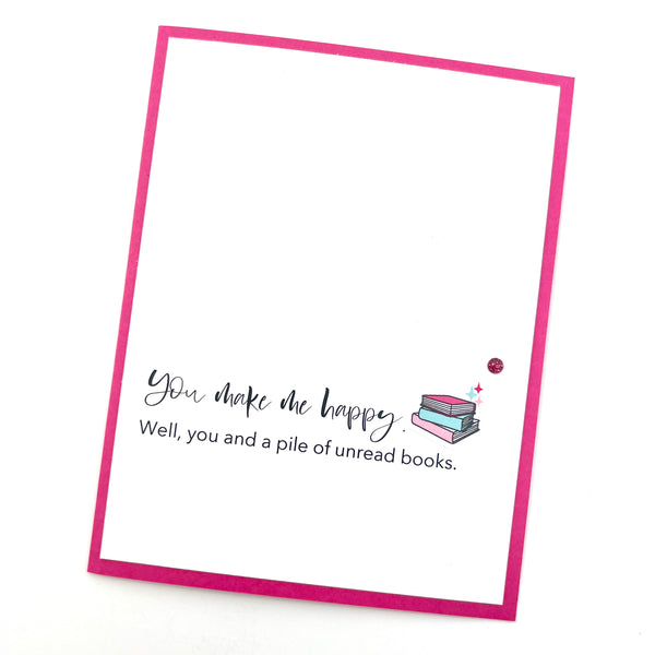 Love You and Pile of Unread Books funny card